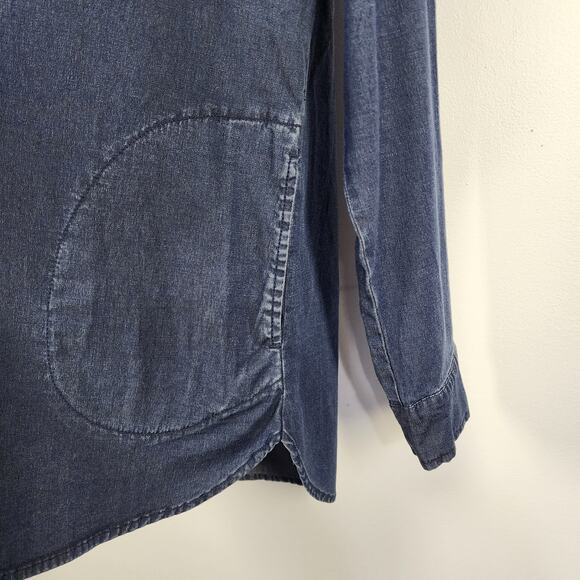 Denim & Co Women Stretch Chambray Tunic Side Pockets Dark Wash Size Small Button - Picture 7 of 12